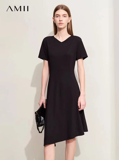 Elegantes Damen Strickkleid V-Ausschnitt Asymmetrisch Look