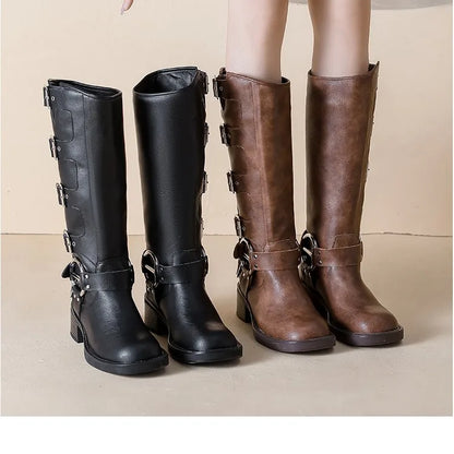 AIYUQI Women Cowboy Boots 2025 Autumn New Belt Buckle Women Marton Boots British Style Large Size 41 42 43 Women Long Boots