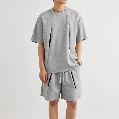 Herren Kurzarm T-Shirt Set mit elastischer Taille und praktischen Taschen