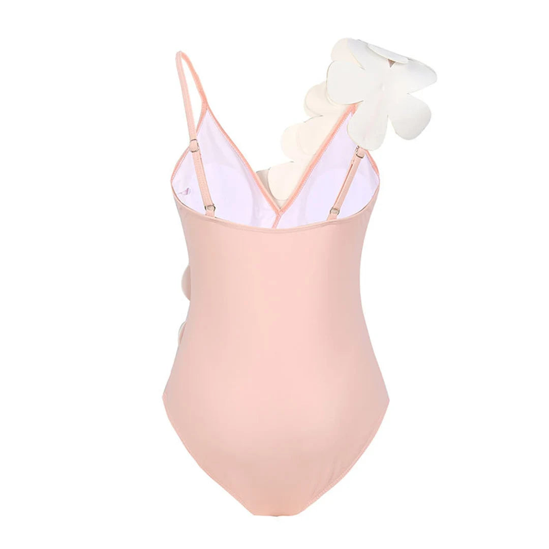 Damen Badeanzug Sarong 3D-Blumen tiefer V-Ausschnitt hoher Beinausschnitt