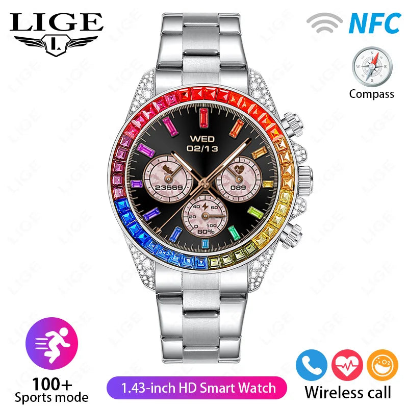 Luxus Smartwatch für Männer und Frauen mit NFC Kompass und HD Bildschirm