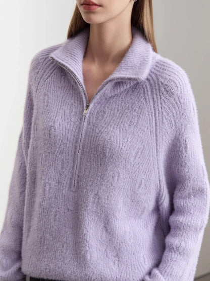 Damen-Rollkragenpullover Reißverschluss Nerz-Optik locker Winter