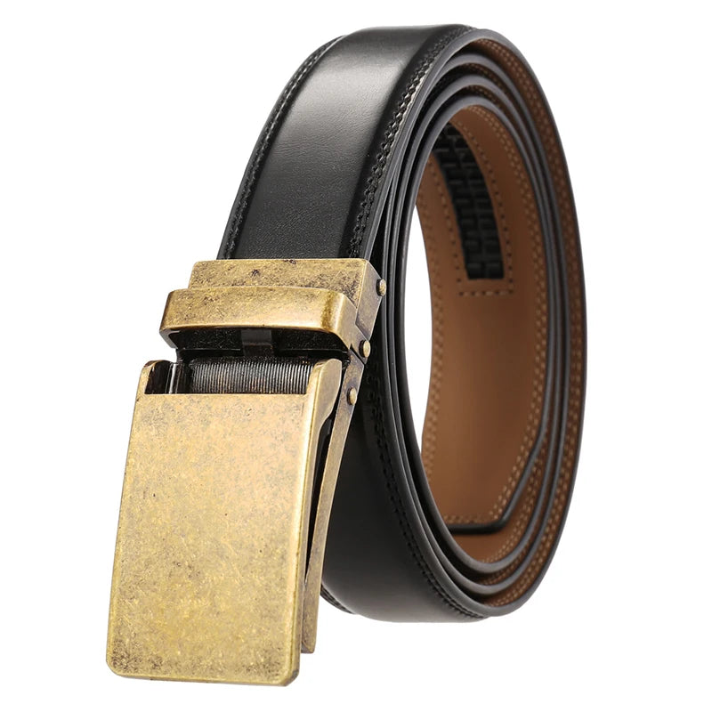 Herren-Gürtel aus Rindsleder mit automatischer Metallschnalle, 31 mm Breite, braun