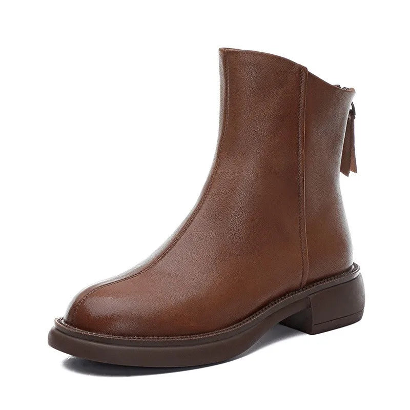 Braune Damen-Chelsea-Boots aus Leder mit Quaste und breiter Sohle