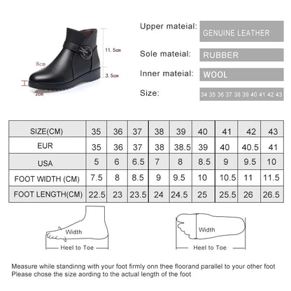 Schwarze Winterstiefelette mit Wollfutter und Größenübersicht (Maßtabelle)