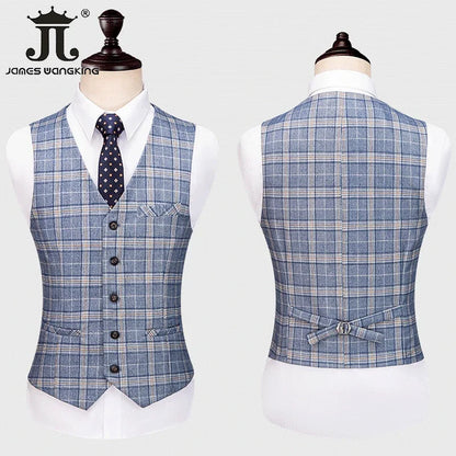 Hochwertiger Herren Anzug 3-teilig: Kariert, Slim Fit, Business & Hochzeit, Blazer Weste Hose