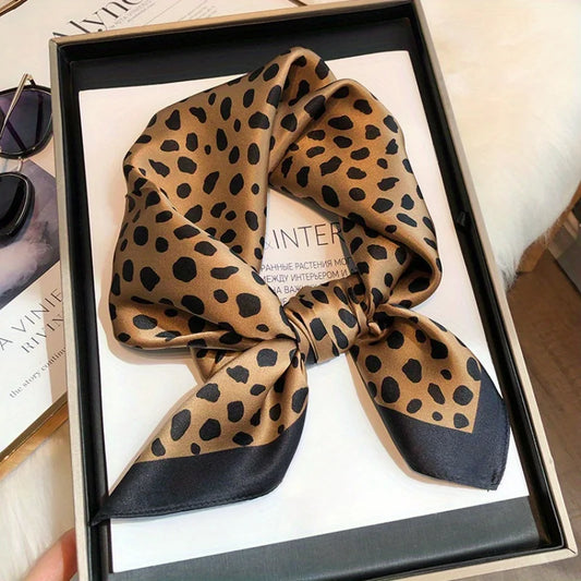 Damen Seidenschal 53cm Leopardprint quadratisch Luxus Hijab Bandana Stirnband B