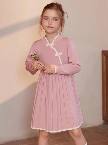 Weihnachtspullover für Kinder im Retro-Stil – Jacquard-Strick in Rosa, locker und niedlich, für Mädchen von 110cm bis 170cm
