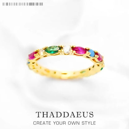 Damen-Ring bunte Steine golden glamourös II aus Sterlingsilber