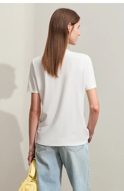 Damen Sommer-T-Shirts im minimalistischen Stil mit O-Ausschnitt und kurzen Ärmeln