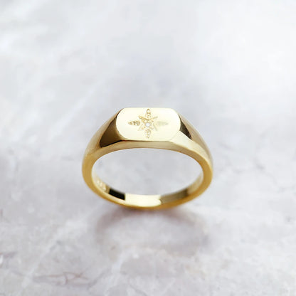 Damen-Ring Siegelring Vintage Stern golden Sommer aus Sterlingsilber