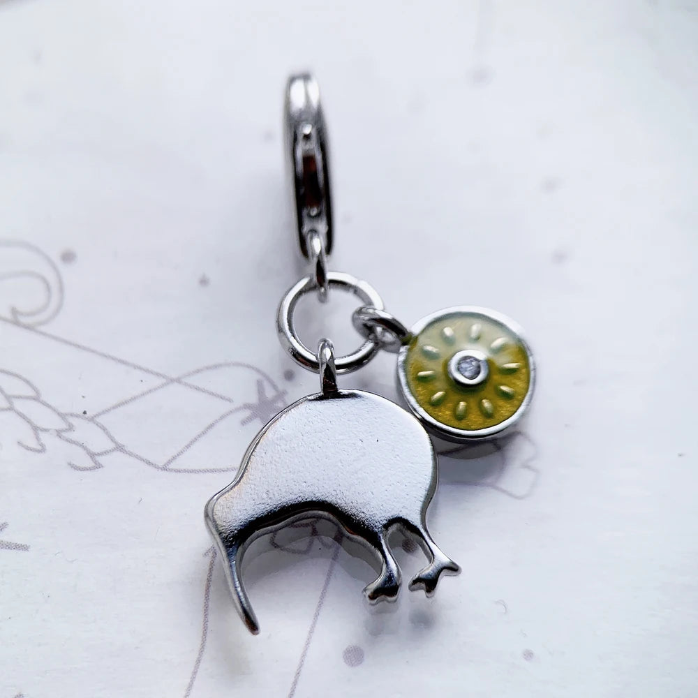 Damen-Charm-Anhänger Kiwi und Vogel süß aus Sterlingsilber
