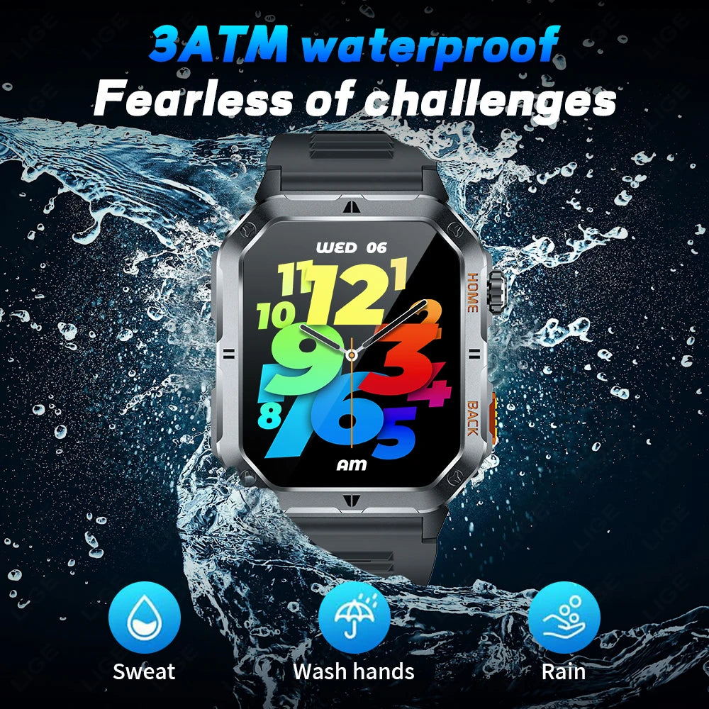 LIGE 2025 Neue Männer Smart Uhr 1000 mAh Batterie Outdoor Taschenlampe Fitness 100 + Sport 3ATM Wasserdicht BT Anruf 2,01 "Smartwatch