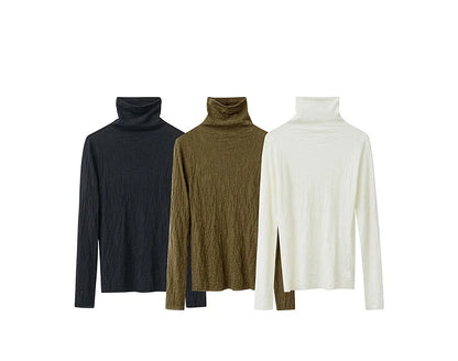 Damen-Rollkragenpullover Wolle-Mix schlank dünn Winter