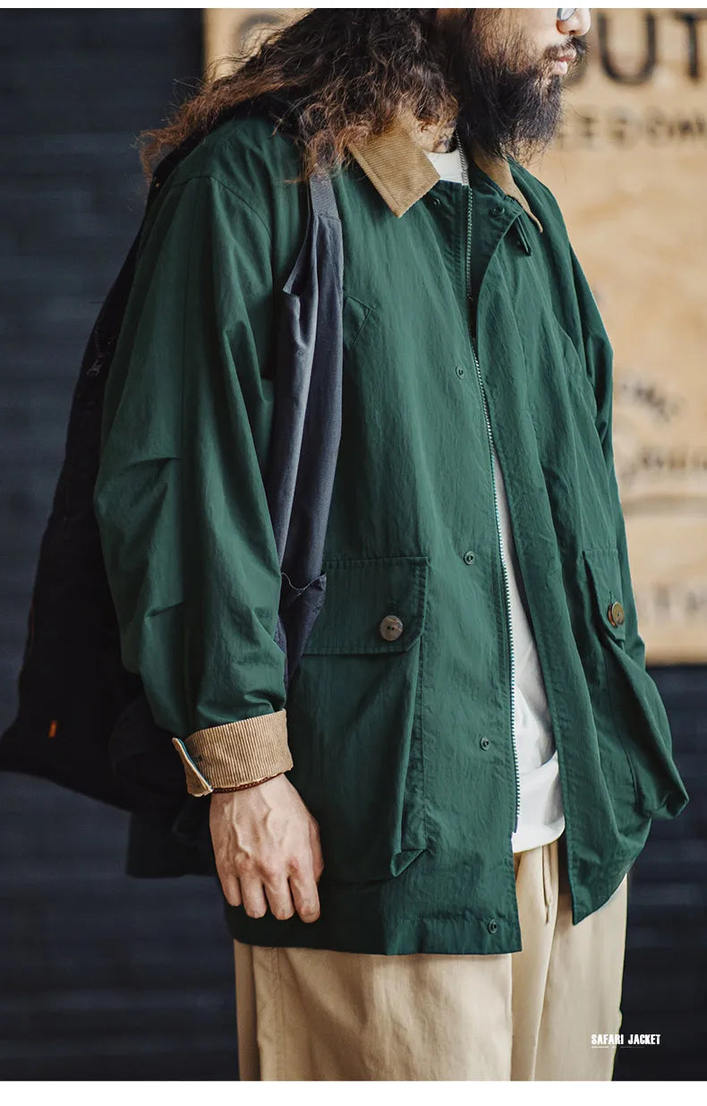 Herren Retro Safari Jacke mit mehreren Taschen im klassischen Stil