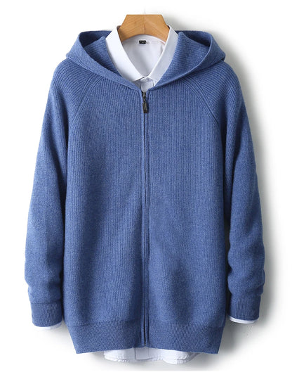 Herren Kapuze Strickjacke Woll jacke Herbst/Winter verdickt große 100% Merinowolle Pullover Reiß verschluss Casual Sportswear Mantel Tops