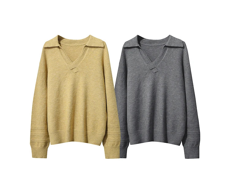 Damen V-Ausschnitt Pullover locker Raglan Wolle-Mix Pendler Herbst