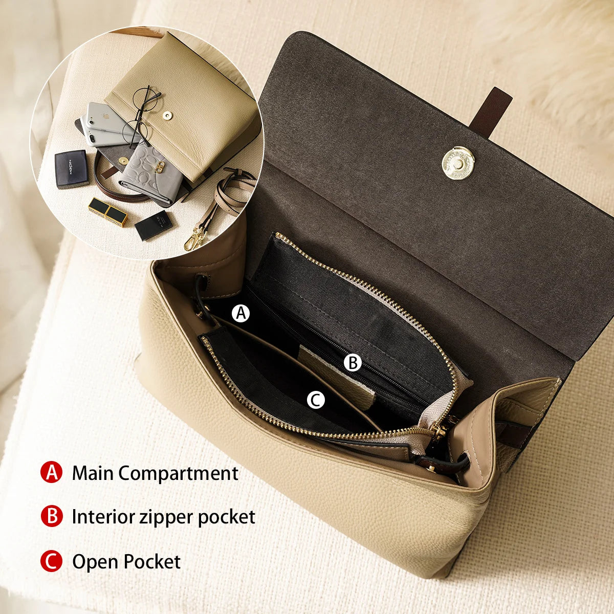 Office Damen Handtasche aus Kuhleder