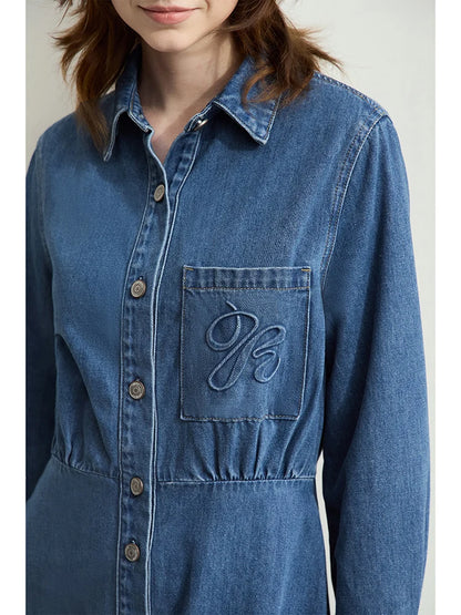 Stilvolles Langarm Hemdkleid Aus Denim Mit Knöpfen Für Damen