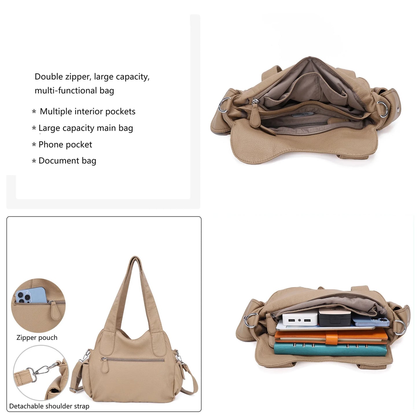 Damen-Schultertasche aus PU Mehrfachfächern Großem Fassungsvermögen Alltag und Reisen