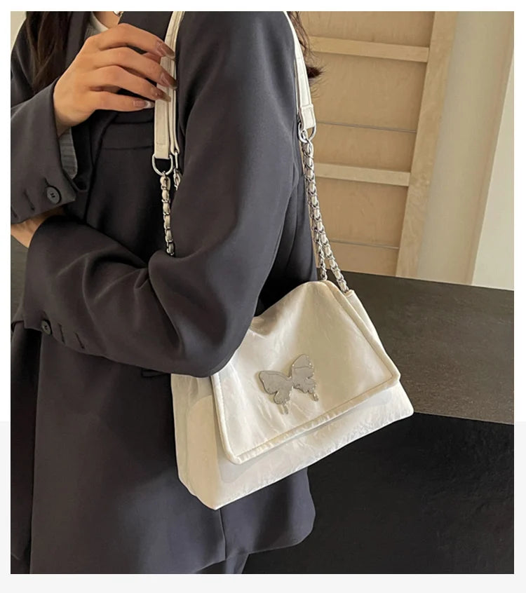 Elegante Damen Schultertasche aus PU-Leder mit Schmetterlings-Dekor
