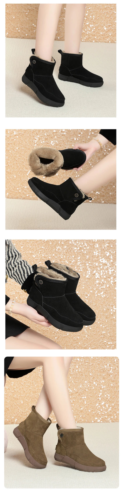 Winterstiefel-Kombi: schwarze und braune Kurzstiefel mit Futter und flacher Sohle