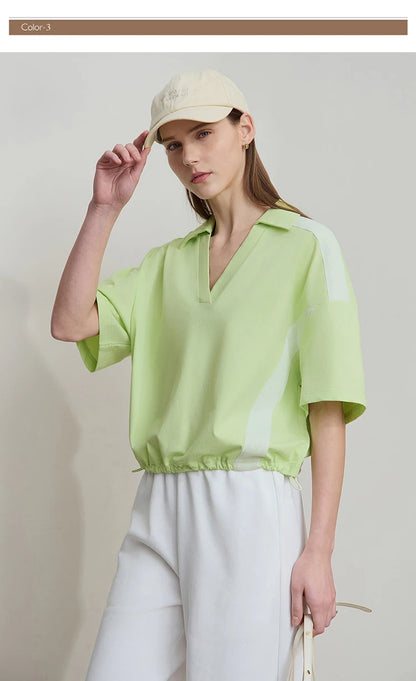 Damen T-Shirts im minimalistischen Stil mit neuem V-Ausschnitt und kurzen Ärmel