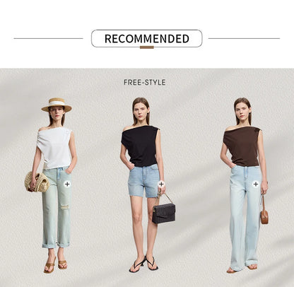 Damen Casual-T-Shirt im minimalistischen Stil mit Swing-Kragen und ärmellos