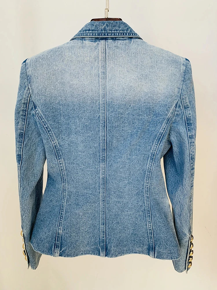 Damen-Blazer Denim doppelreihig Löwenknopf Slim High Street