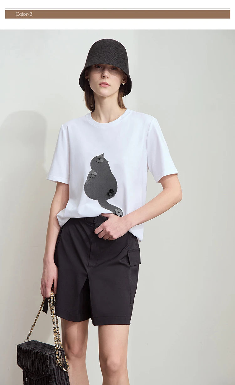 Damen T-Shirt im College-Stil aus leicht elastischem Lyocell mit minimalistischen Druck