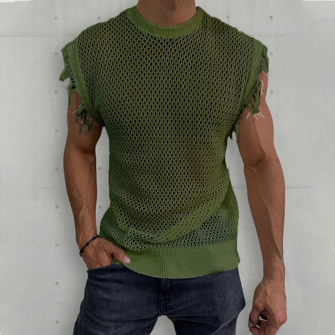 Ärmelloses Herren-Sportshirt mit gekämmter Textur – elastisches, schnelltrocknendes Fitness- und Freizeit-Top für den Sommer