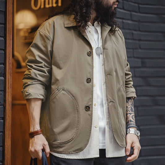 Herren Arbeitsjacke Lässiger Stil Polyester Schräge Taschen Kaffee Farbe