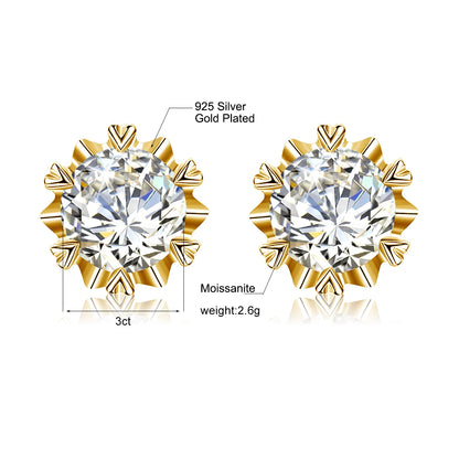 Damen-Moissanit-Ohrstecker mit Zertifikat 1 Ct 6,5 mm Gelbgold-Plattierung Silber 925