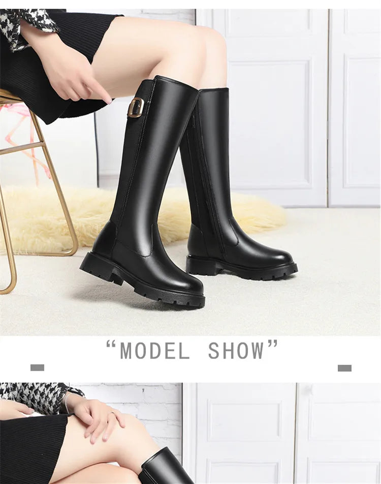 AIYUQI Women Long Boots Genuine Leather 2024 New Large Size Non-slip Rome Women's Winter Boots Warm Wool High Boots Women