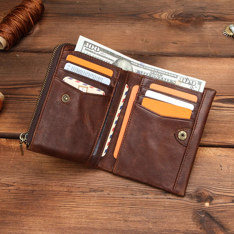 Herren Echtleder Geldbörse Bifold Vintage Senior Reißverschluss Luxus Kartenhalter Geldclip