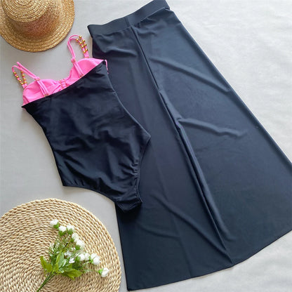 Damen Badeanzug Spleiß Cut-Out Rock gerüscht Einteiler Monokini