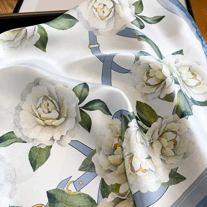 Damen Seidenschal quadratisch Blumen Bandana Taschenband Krawatte Halstuch weich