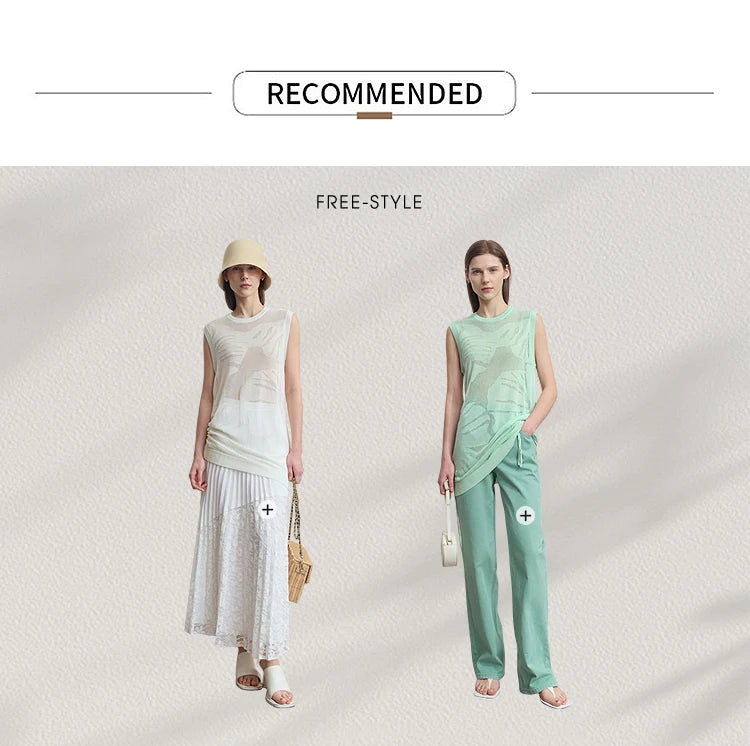 Lässiges Tanktop im Set: Cremefarbenes und Mintgrünes Modell, ärmellos, lang