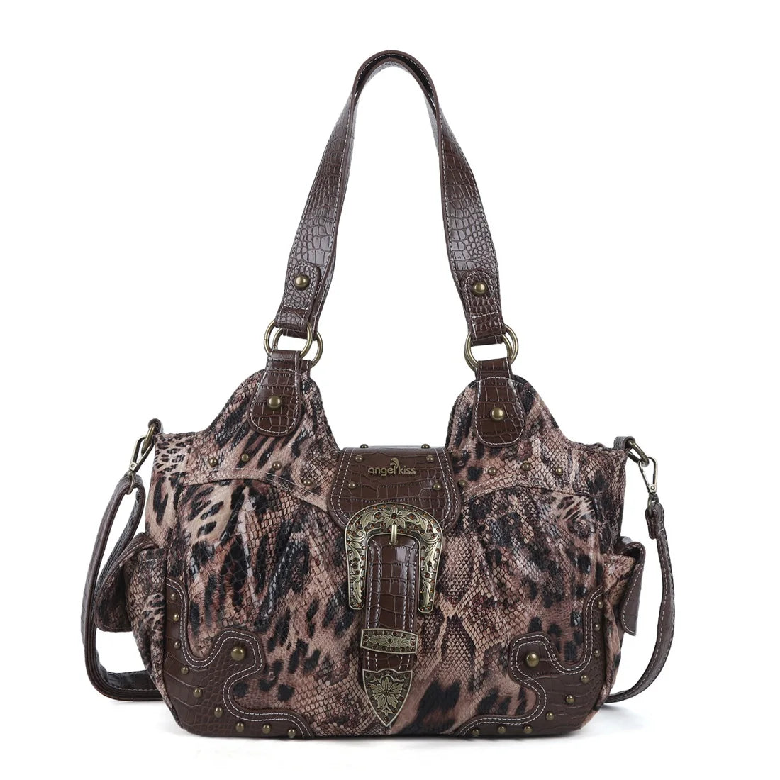 Damen-Handtasche aus PU Leder Leopardenmuster Top-Handle Tragegriff Mit Innenfächern und Reißverschlussfach