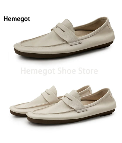 Herren-Lederloafer in Hellbeige, Schlupfdesign mit breiter Zierlasche