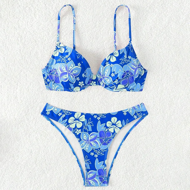 Sexy Bikini-Set mit Push-up-Effekt – Solides Badeoutfit für Damen am Strand oder Pool