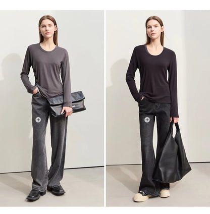 Damen T-Shirts im Minimalismus-Stil mit Patchwork für den Herbst 2024