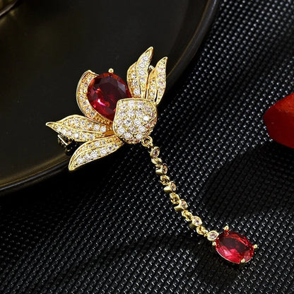 Brosche Blume Perle Emaille Kristall Tropföl Klassisch elegant Damen