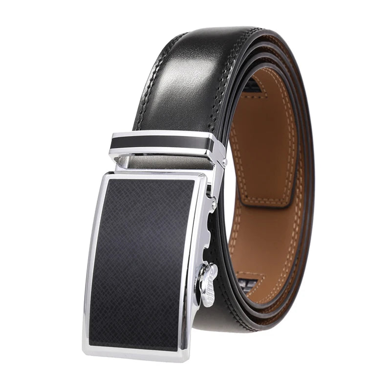 VATLY Fashion Ledergürtel Herren 3,5 cm Automatik-Schnalle Natur-Rindsleder