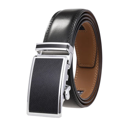 VATLY Fashion Ledergürtel Herren 3,5 cm Automatik-Schnalle Natur-Rindsleder