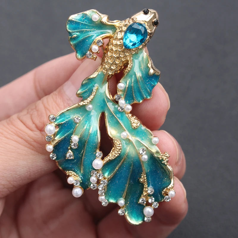 Brosche Goldfisch Emaille Strass Tier Kreativ Mode Europäisch Schmuck