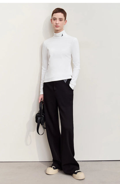 Damen Rollkragen-T-Shirt aus besticktem Fleece für warme Wintertage