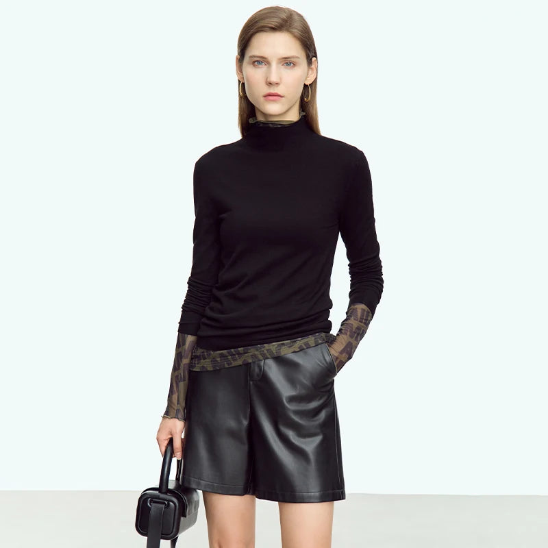 Damen-Strickpullover mit Rollkragen, langarm, schmal geschnitten, schwarz