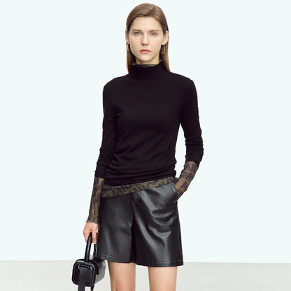 Damen-Strickpullover mit Rollkragen, langarm, schmal geschnitten, schwarz