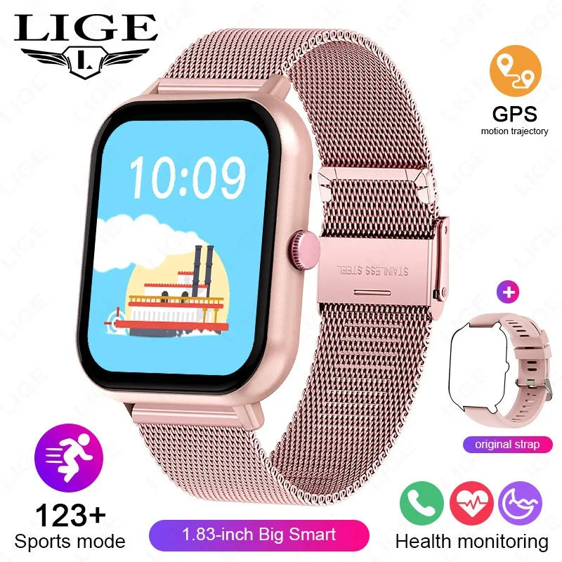 LIGE Multifunktions-Smartwatch für Männer und Frauen, Bluetooth, Anruf, Nachricht, Erinnerung, Sport, Schritt, Kalorien, Smartwatch, Weihnachtsarmband